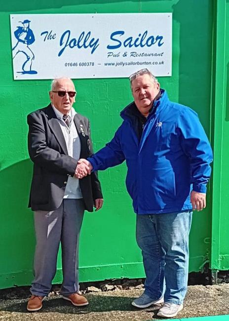 Neyland Bowls Club President Gordon Robson is pictured with sponsor Chris Campbell of the Jolly Sailor